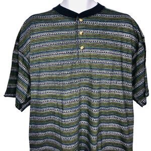 Vintage 90s Chesterfield Henley Shirt Mens XL Blue Green Striped Short Sleeve